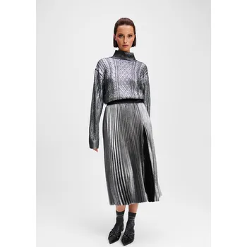 Dámská sukně SUKNĚ KARL LAGERFELD FOIL PLEATED SKIRT GUNMETAL