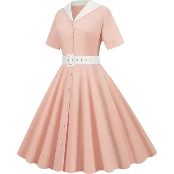 Dámské šaty Vintage šaty s kontrastními detaily Barva: Růžová, Velikost: 2XL