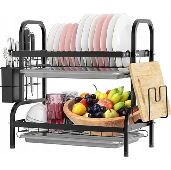 Odkapávač na nádobí ODKAPÁVAČ NA NÁDOBÍ DVOUÚROVŇOVÝ ODKAPÁVAČ NA NÁDOBÍ 42x42x23,5cm ČERNÝ