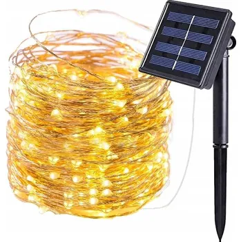 Venkovní osvětlení Vánoční světýlka venkovní LED solární bílá teplá světla drátek 22 m