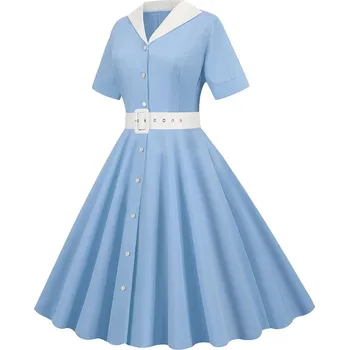 Dámské šaty Vintage šaty s kontrastními detaily Barva: Modrá, Velikost: S