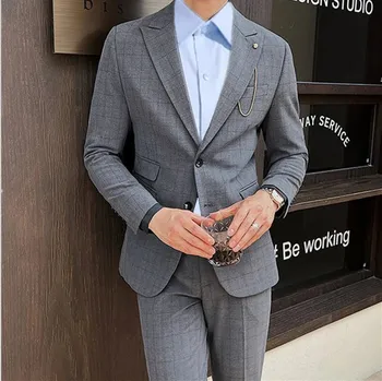 Pánský oblek Dvouřadý oblek fashion s vestou Velikost: L, Barva (Varianta): Sada 2 ks šedá