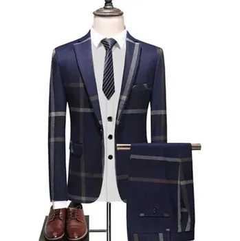 Pruhovaný a kostkovaný oblek luxusní office a business Velikost: XL, Barva (Varianta): Blue Jacket and Pant