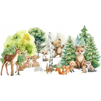 Samolepící dekorace Samolepky na zeď pro malé děti do dětského pokoje Lesní zvířátka