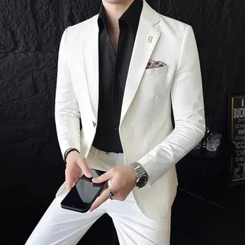 Pánský kvalitní oblek levně sako a kalhoty Velikost: M, Barva (Varianta): 1 knoflík WHite