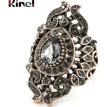 Prsten Luxusní prsten s kameny pozlacený 14K zlatem KI956 Barva (Varianta): gray, Velikost prstenu: 9 (59,6 mm)