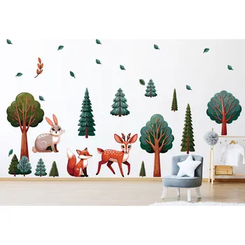 Samolepící dekorace Veselá zvířátka a stromy samolepky na zeď arch 47 x 26 cm