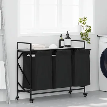 Koš na prádlo Koš na prádlo se 2 přihrádkami a kolečky hnědý dub