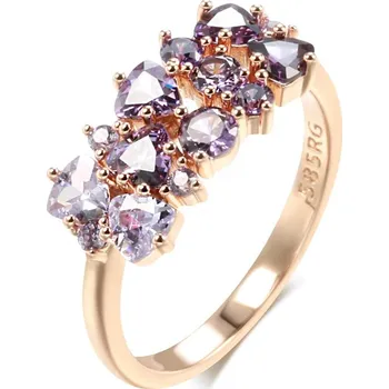 Prsten Luxusní prsten s kameny pozlacený 14K zlatem KI914 Barva (Varianta): purple, Velikost prstenu: 7 (54,3 mm)