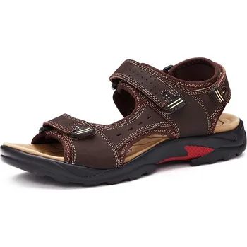 Dámské sandále Prošívané pánské sandály pohodlné kožené Barva: Tmavě Hnědá, Velikost: 47