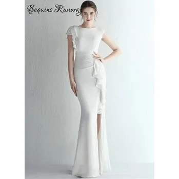 Dámské šaty Dlouhé šaty na večer Sequins SQ1001 Barva: Bílá, Velikost: L