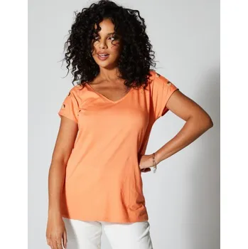 Dámská móda Jednobarevné tričko s knoflíčky meruňková 34/36