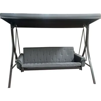 Zahradní houpačka Luxusní zahradní houpací lavice (houpací pohovka) se stříškou, šedá, 240 cm