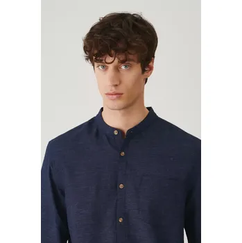 Pánská košile Lněná košile Medicine tmavomodrá barva, regular, se stojáčkem RS25.KDM070 59M, vel. S