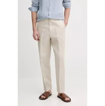 Pánské kalhoty Lněné kalhoty Tommy Hilfiger pánské, béžová barva, jednoduché, SQTHL5607.SQTH500 80X, vel. 52