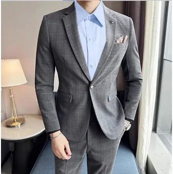 Pánský oblek Dvouřadý oblek fashion s vestou Velikost: M, Barva (Varianta): Sada 2 ks Šedá 2