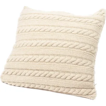 Dekorativní polštářek Wooline Vlněný pletený potah na polštář Olivia, pískově hnědá, 45 x 45 cm hebký, gramáž 960g/m2