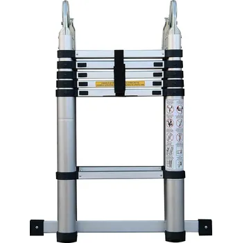 Sada nářadí Žebřík teleskopický s kloubem, 0,88-1,9-3,8m, 2x6 příček, nosnost 150kg