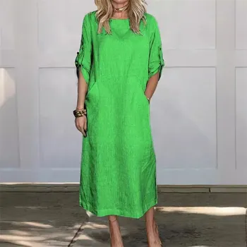 Dámské šaty Dámské lněné šaty BR266 Barva: Zelená, Velikost: L