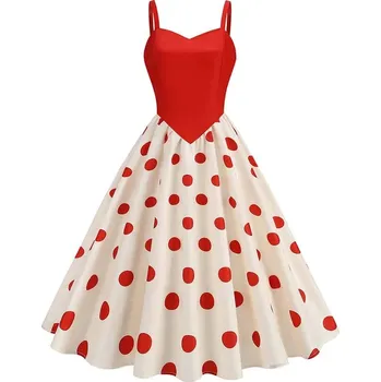Dámské šaty Pinup šaty s puntíkatou sukni Barva: Červená, Velikost: XL