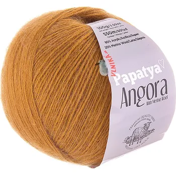 Příze Pletací příze Vlnika PAPATYA ANGORA MERINO 8740 hořčicová, jednobarevná, s vlasem, 100g/550m