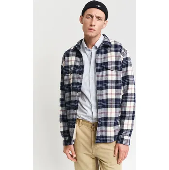 Pánská košile KOŠILE GANT REG FLEECE LINED FLANNEL OVERSHIRT EVENING BLUE