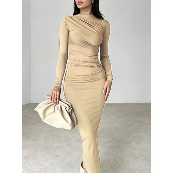 Dámské šaty Pouzdrové šaty s řasením Barva: Khaki, Velikost: M