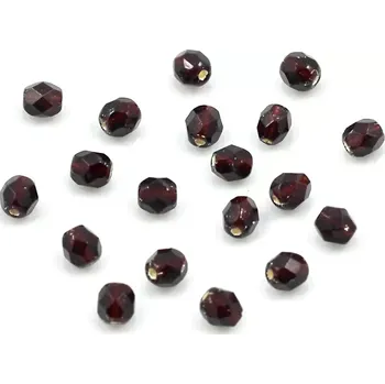 Korálek Broušené ohňovky 4mm červené se zlatým průtahem – 50 ks