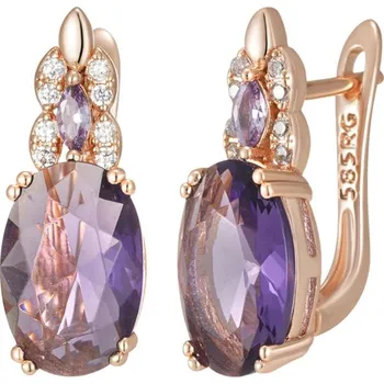Náušnice Luxusní náušnice s kameny pozlacené 14K zlatem KI279 Barva (Varianta): purple