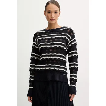 Dámský svetr Svetr s příměsí lnu Guess VALERIE dámský, tmavomodrá barva, lehký, W5GR35 Z3NJ0 W5GR35.Z3NJ0 59X, vel. S