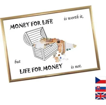 Žertovný předmět Rámeček na darování peněz - Peníze, Nápis anglicky, Rámeček 203 - zlatá metalická