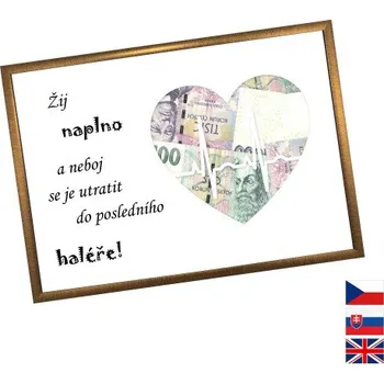 Žertovný předmět Rámeček na darování peněz - Žij naplno, Nápis česky, Rámeček 905 - bronzová