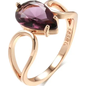 Prsten Luxusní prsten s kameny pozlacený 14K zlatem KI940 Barva (Varianta): purple, Velikost prstenu: 10 (62,5 mm)