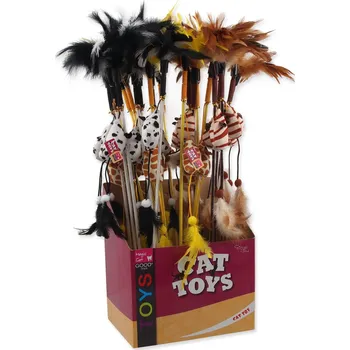 Hračka pro kočku Hračka Magic Cat šidítko myška s pírky bavlna s catnip 20cm+46cm 24ks