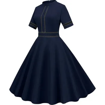 Dámské oblečení Vintage šaty s kontrastními pruhy Barva: Tmavě Modrá, Velikost: XL