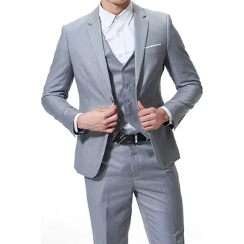 Pánský oblek slim business a společneský s vestou Velikost: XL, Barva (Varianta): Světle šedá