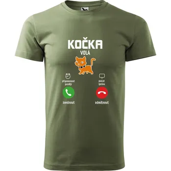 Pánské tričko DOBRÝ TRIKO Pánské tričko s potiskem Kočka volá Velikost: XL, Barva: Khaki