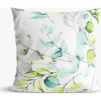 Povlak na dekorativní polštářek Bavlněný povlak na polštář Deluxe - Eukalyptus s květy 30 x 50 cm