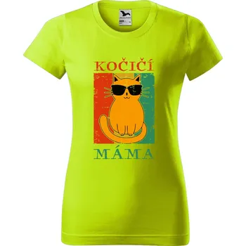 Dámské oblečení DOBRÝ TRIKO Dámské tričko s potiskem Kočičí máma Barva: Limetková, Velikost: XS