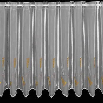 Záclona Voálová vitrážová záclona 13665/6600 vyšívané žluté trojúhelníky, s bordurou, výška 60cm (v metráži)