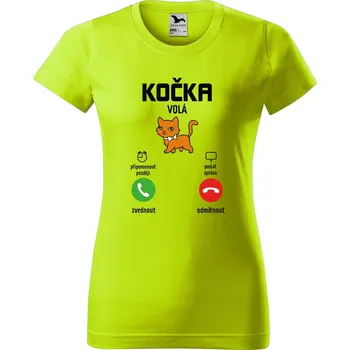 Dámské oblečení DOBRÝ TRIKO Dámské tričko s potiskem Kočka volá Barva: Limetková, Velikost: XS