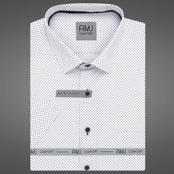 Pánská košile Pánská košile AMJ bavlněná, bílá, modrá kostička a hvězdička, VKSBR1363, krátký rukáv, slim fit, vel. 44