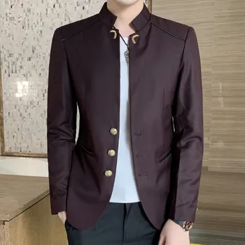 Pánské sako v korejském stylu se stojáčkem Velikost: L, Barva (Varianta): Bordová