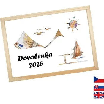Žertovný předmět Rámeček na darování peněz - Dovolená - hory, Nápis slovensky, Rámeček 917 - dřevo - borovice