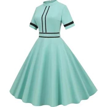 Dámské šaty Vintage šaty s kontrastními pruhy Barva: Zelená, Velikost: XL