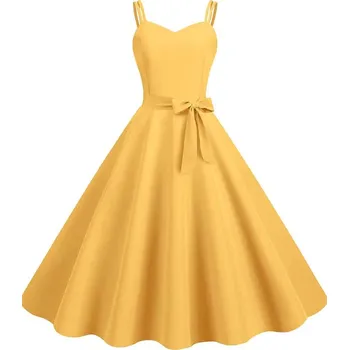 Dámské šaty Vintage šaty s ramínky Barva: Žlutá, Velikost: S