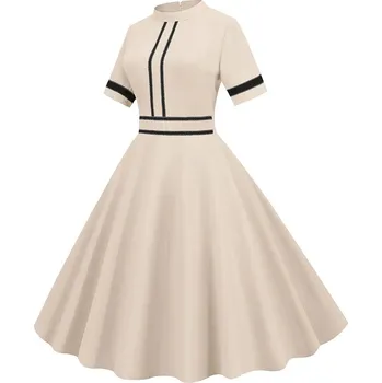 Dámské šaty Vintage šaty s kontrastními pruhy Barva: Béžová, Velikost: L