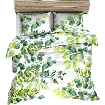 Povlečení Povlečení bavlněné 160x200 bílé zelené listy na větvičkách