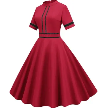 Dámské šaty Vintage šaty s kontrastními pruhy Barva: Červená, Velikost: S