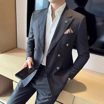 Pánský oblek Pánský oblek do kanceláře MC243 Velikost: L, Barva (Varianta): Gray Blue Plaid